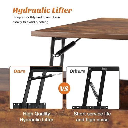 Sweetcrispy Lift Top Coffee Tables for Living Room, Small Rising Wooden Center Tables with Storage Shelf and Hidden Compartment, Brown | Lift Top, Coffee Tables, for Living Room, Rising, Dining Center Tables, with Storage Shelf thumbnail 6