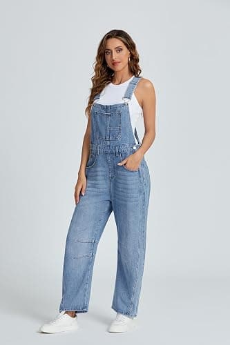 Ladyful Women's Denim Overall Casual Straight Wide Leg Bib Jeans Overall Adjustable Straps Denim Romper Stretch Jumpsuits thumbnail 7