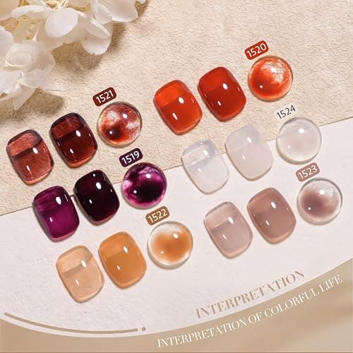 GAOY Jelly Brown Gel Nail Polish of 6 Transparent Nude White Dark Red Colors Sheer Gel Polish Kit for Salon Gel Manicure and Nail Art DIY at Home thumbnail 2