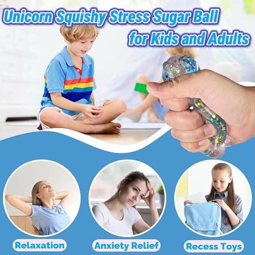 Cute Squishy Unicorn Stress Sugar Balls, Blue Unicorn Squeeze Sugar Ball Squishy Toys for Kids, Stress Relief Animal Squeeze Toys, Birthday Gifts, Classroom Prizes thumbnail 4