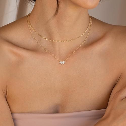 Krudan Dainty Gold Necklaces for Women Cubic Zirconia 14k Gold Plated Layered Necklaces Cute Y Drop Necklace Simple Diamond Choker Necklaces Trendy Jewelry Gifts thumbnail 4