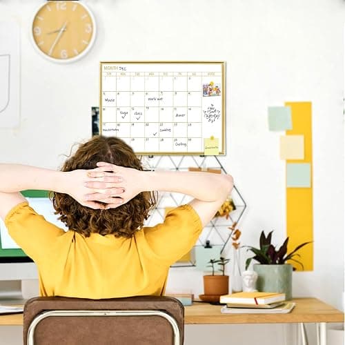 Golden Monthly Dry Erase Calendar Whiteboard for wall-16"X12" Portable Aluminum Frame,Magnetic Calendar White Board,Wall Planner Dry Erase Board for Office, Kitchen, School, Home-GG thumbnail 7