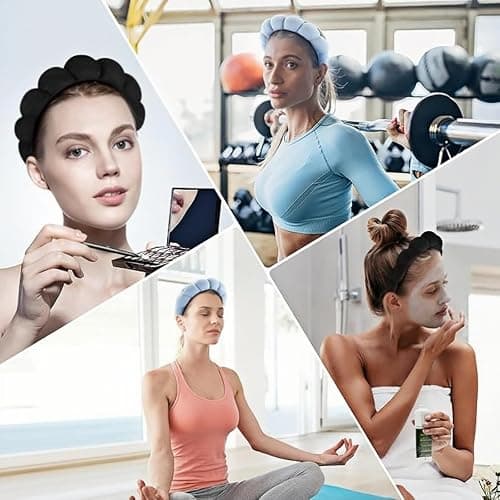 Spa Headbands for Washing Face or Facial Skincare Terry Cloth Headband Combo Pack Puffy Makeup Headbands for Face Washing Mask Skin Head Band Black 10 thumbnail 3