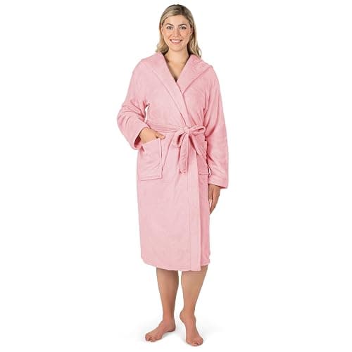 PAVILIA Women Robe with Hood, Fleece Fluffy Soft Long Hooded Robe, Plush Fuzzy Cozy Warm Bathrobe Shower Spa thumbnail 7