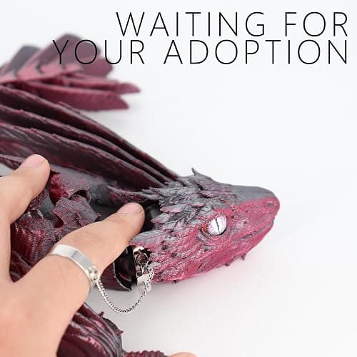 ACOCOFE 3D Printed Dragon Feathered Wyvern Dragon Toys,16 inch Large Fidget Articulated Dragon with Wings,Large Desktop Pet 3D Printed Toys (BlackRed) thumbnail 3