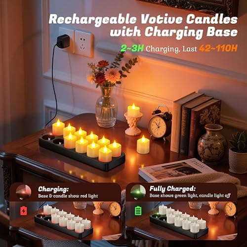 PChero Rechargeable Flameless Candles with Remote Timer & Charging Base | 12 Pack Votive Candles Battery Operated Tea Lights Flickering, LED Tealights for Home Wedding Halloween Fall Christmas Decor thumbnail 2