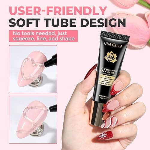 UNA GELLA 3D Gel Nail Art, 3D Nail Gel Sculpting G el Glue 15g 4 in 1 No Wipe Clear Nail Polish for Nails Tips, Chrome Powder, Nail Charms Gems, Drawing and DIY Nail Art Lamp Curing Needed thumbnail 5