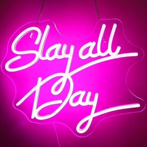 Teen Girl Gifts, Slay All Day Neon Sign Pink Aesthetic Slay LED Lights and USB Powered Bright Dimmable Funny Y2k Signs for Teenage Preppy Dorm Room Women Bedroom Downtown Coquette Room Wall Decors - Image 1