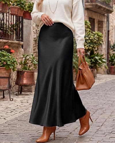 Outoshe Women's Satin High Waisted Maxi Skirts A Line Silk Long Skirt | Hidden Elasticized Waistband, Bias Cut, Leopard Polka Dot Print, Work, Fall, Elegant Outfits, Silky Slip Skirt thumbnail 2