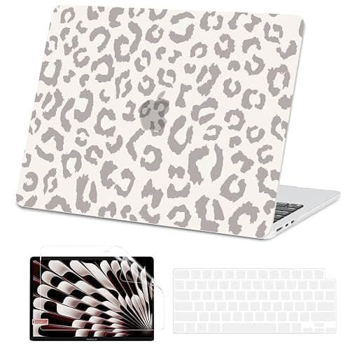 AKIT Compatible with MacBook Air 13 inch Case 2025 2024-2022 M4 M3 M2 A3240 A3113 A2681, Unique Hard Shell Laptop Case+Screen Protector+Keyboard Cover for MacBook Air 13.6 inch, Print Leopard Grey - Image 1