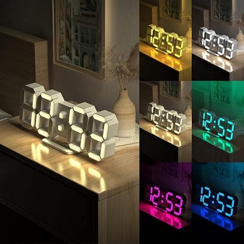 EDUP HOME 3D LED Neon Digital Desk Wall Alarm Clock RGB Night Light 7 Colors 9.7" with Remote Control for Bedroom/Living Room/Kitchen/Office, Adjustable Brightness,12/24 Hr, Time/Date/Temperature thumbnail 7