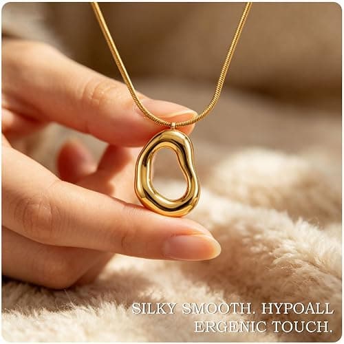 18K Gold Plated Irregular Pendant Chunky Statement Necklace for Women | Waterproof, sweat-resistant, tarnish-resistant;stainless steel snake chain and hypoallergenic for daily wear and gifting thumbnail 3