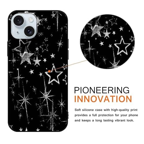 Vulfwela for iPhone 15 6.1'' Cute White Line Stars Phone Case | Cool Aesthetic Y2K Star Design Phone Cover Soft TPU Silicone Anti-Scratch Non-Slip Shockproof Protective Case for Women Girls thumbnail 3