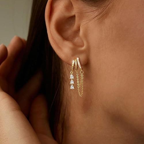 fersltily Dangle Earrings for Women 14K Gold Plated Chain Earrings Ligheweight Hypoallergenic Huggie Drop Stud Earring for Women Jewelry Trendy thumbnail 2