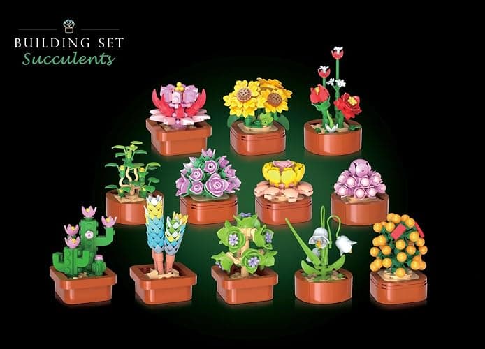 CUBIMANA 12 Pack Flowers Succulents Mini Building Set - 1403PCS Flower Botanical Collection for Home Décor 3.6MM Plant Building Blocks Toy, Party Favors for Christmas Birthday Adults Women Kids 10+ thumbnail 11