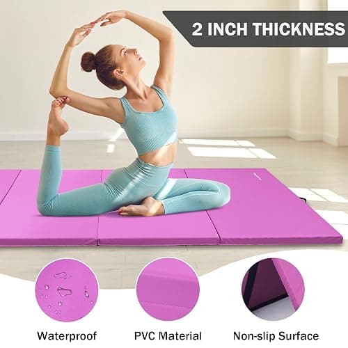 Fitvids Folding Exercise Gymnastics Mat, 4'x8'x2" Gym Workout Mat with Carrying Handles 4-Fold High-Density Anti-Tear Portable Fitness Aerobics Mat for Home Gym Yoga Pilates Tumbling MMA Core Training thumbnail 3