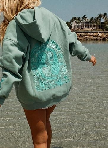 ROAONOCOMO Women Y2K Embroidered Hoodie Floral Graphic Oversized Pullover Hoodie Cute Animal Pocket Hooded Sweatshirts thumbnail 5