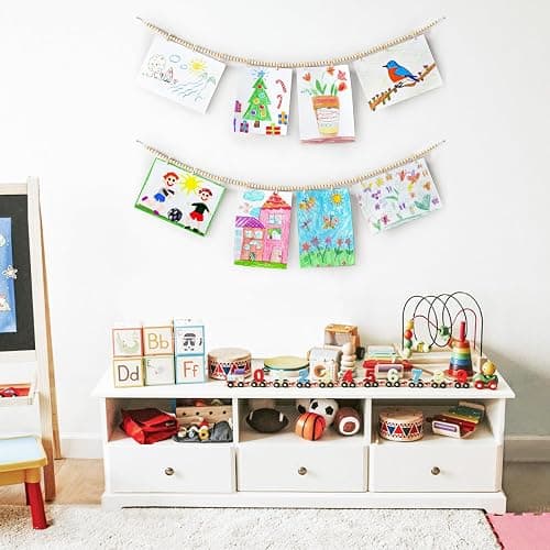 Mkono Hanging Photo Display with Clips, Boho Wooden Bead Garland Banner, Collage Card Picture Kids Art Holder String with 10 Clips for Christmas Bedroom Dorm Decor, Teen Girl Gifts, Brown, 2 Pack thumbnail 4