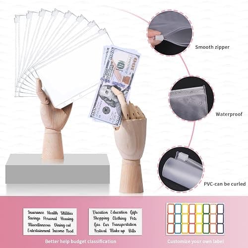 Onlyesh Budget Binder, Cash Envelopes for Budgeting, Money Organizer for Cash, 28Pcs Budget Binder with Cash Envelopes, Marble 6-Ring Money Saving Binder(Pink) thumbnail 5
