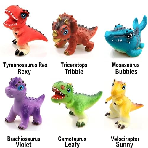 LEWAN 6-in-1 Dinosaur Toys for Kids Ages 3+ – 5.5” Squishy Dino Figures Gift Set – Sensory Toys for Boys & Girls – Dinosaur Adventure Crew thumbnail 4