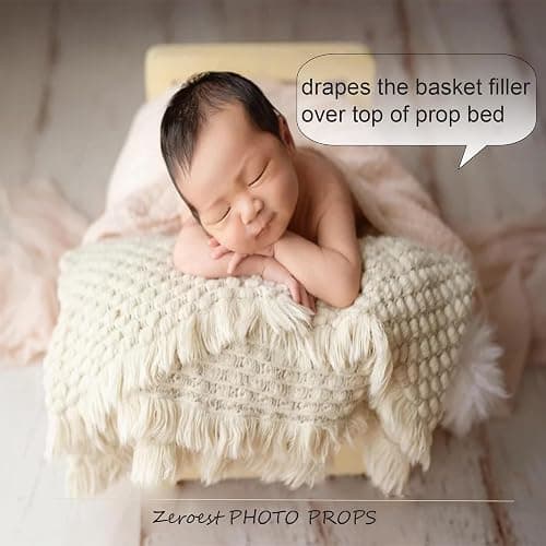 Zeroest Baby Photography Props Basket Braid Wool Wrap Newborn Photo Shoot Baskets Filler Posing Stuffer Background Blanket (Beige) thumbnail 7
