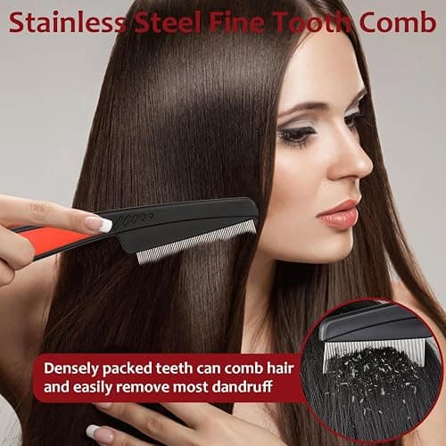 Dandruff Comb, 2 Pcs Scalp Sweep Detoxing Hair brush Set for Dandruff Removal, Scalp Build Up Remover and Stainless Steel Fine Tooth Comb for Scalp Massage Combs thumbnail 3