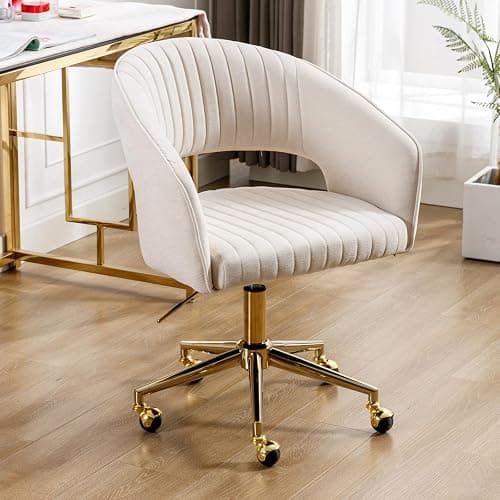Ya-Home Chenille Home Office Chair Modern Swivel Vanity Chair with Height Adjustable for Adults Teens Bedroom, Beige - Image 1
