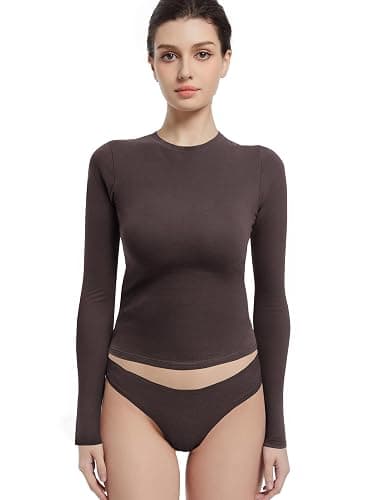 Abonlen Long Sleeve Shirts for Women Crewneck Basic Tees T Shirts Fitted Crop Tops Y2k Going Out Tops thumbnail 2