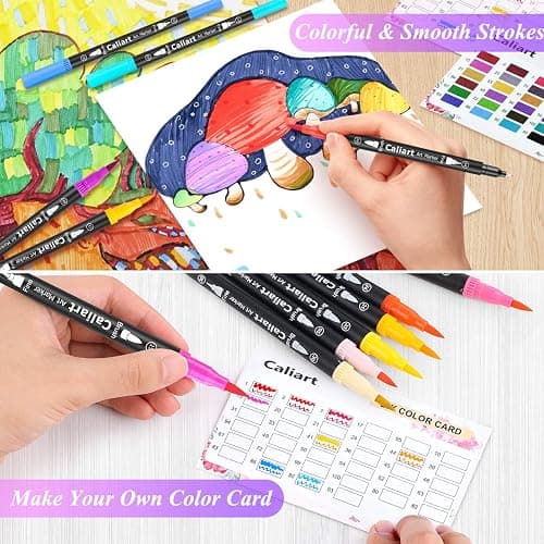 Caliart 34 Double Tip Brush Pens Art Markers, Artist Fine & Brush Pen Coloring Markers for Adult Book Cards Drawing Craft Kit Teacher Office Supplies thumbnail 5