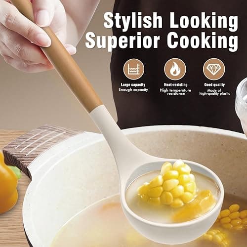AVGPD Silicone Cooking Utensils Set, Silicone Utensils for Cooking, 446° Heat Resistant Kitchen Utensil Silicone Spatula Sets, Kitchen Gadgets for Non-Stick Cookware BPA FREE (Cream White) thumbnail 4