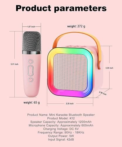 Mini Kids Karaoke Machine Toy Ages 3-12, 2 Wireless Mics Bluetooth Speaker | LED Party Lights, Voice Changer, Duets, BT 5.3, Rechargeable Portable, Christmas Birthday Gifts for Toddler Boys & Girls thumbnail 9