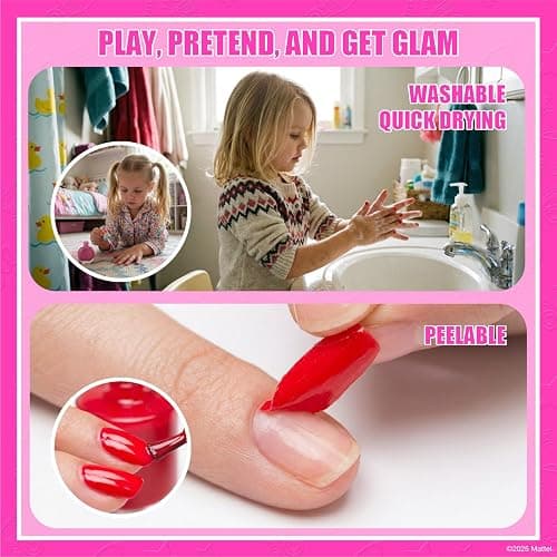 Barbie Cosmetic Makeup Set for Girls with Super Sparkly Lip Gloss Nail Polish and Nail Stickers 11 Pieces, Perfect for Parties Sleepovers Makeovers, Birthday, Ages by Townley Girl thumbnail 4