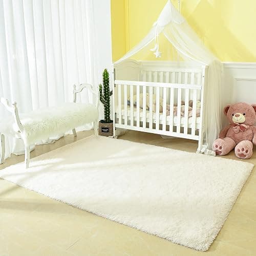 Andecor Soft Fluffy Bedroom Rugs, 4 x 6 Feet Indoor Shaggy Plush Area Rug for Boys Girls Kids Baby College Dorm Living Room Home Decor Floor Carpet, Cream White thumbnail 7