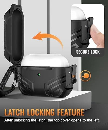 MOBOSI for AirPods Pro 2 Case with Lock, Compatible with Airpod Pro Case 2nd/1st Gen, Military Grade Protective Cover with Cleaner Kit & Keychain for Men(2023/2022/2019), Black thumbnail 2