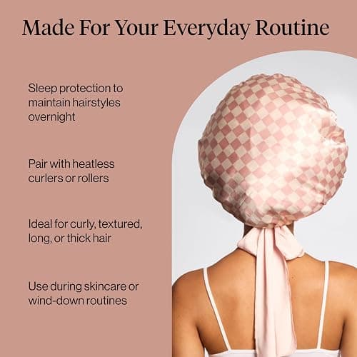 Kitsch XL Satin Bonnet for Sleeping - Terracotta Checker | Softer Than Silk Bonnet For Sleeping Women - Secure Fit, Adjustable & Prevents Breakage Hair Bonnet For Sleeping thumbnail 6