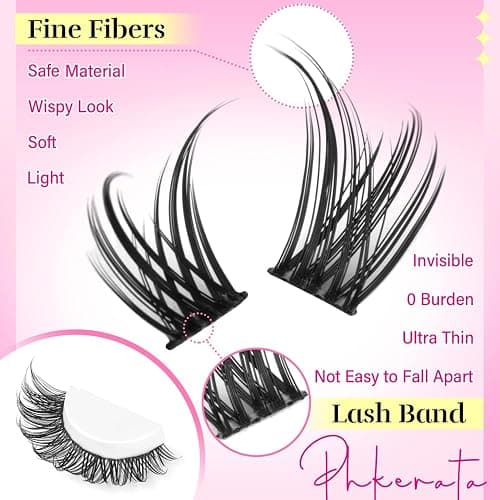 PHKERATA Wispy Lash Clusters Kit Natural Lash Extension Kit 192 pcs Cluster Eyelash Extension Kit DIY Individual Lashes Lashes with Lash Glue Bond and Seal Tweezers Soft Eyelash Clusters, 8-16 mm thumbnail 4