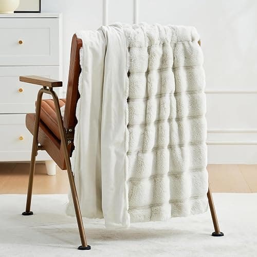 Cozy Bliss Faux Fur Throw Blanket for Couch, Cozy Soft Plush Thick Winter Blanket for Sofa Bedroom Living Room, 50 * 60 Inches Beige thumbnail 9