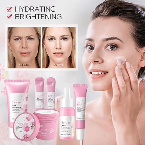 Skincare Gifts For Teenage Girls,Cherry Blossom Skincare Sets,Facial kit,Pamper Sets For Women Gifts,Skin Care Sets & Kits (One Size, Cherry Blossom-SetA-Base Moisturizing) thumbnail 4