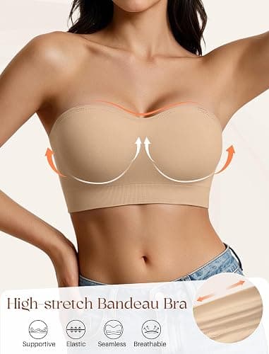Strapless Bra for Women Non-Slip Bandeau Bra Push Up Invisible Seamless Wireless Bralettes No Underwire Padded Tube Top Bras thumbnail 4