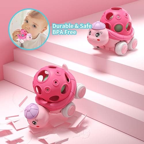 BeAndge Baby Girl Toys Gifts for 1 2 Year Old Girls, Pink Cars for Babies 6-12 12-18 Months, Push and Go Trucks for Toddlers, Soft Rattle and Roll Toys for One & 1+ Infants First Birthday Gift thumbnail 6