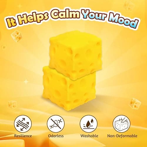 Audasi 2Pcs 5cm Unbreakable Cute Toys Stress Ball Cheese Block Sensory Toy Relieves Stress for Kids And Adults thumbnail 5