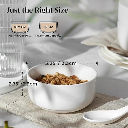 DOWAN 22 OZ Cereal Bowls Set of 6-5.25" White Soup Bowls for Kitchen, Ceramic Bowls for Cereal, Soup, Oatmeal, Rice, Dishwasher & Microwave Safe thumbnail 3