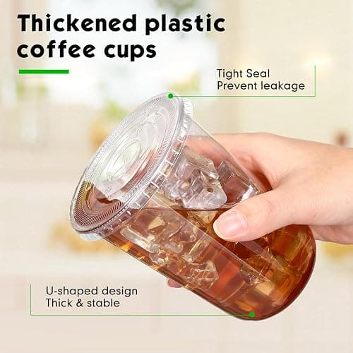 Ziliny 50 Sets Clear Plastic Cups with Lids and Straws, Disposable Iced Coffee Cups Drinking PET for Cold Drinks, Juice, Smoothie, Coffee Shops, Party, Christmas(Clear,16 oz) thumbnail 4