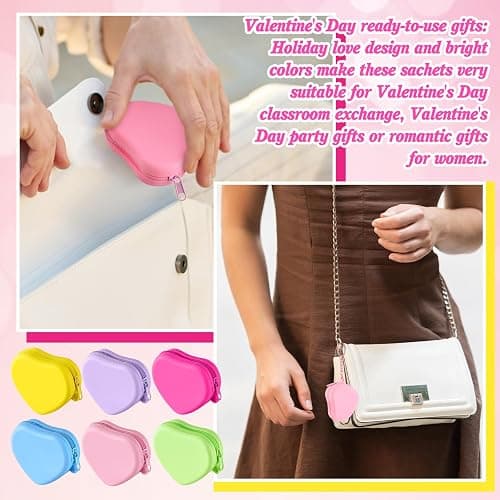 Sunnymove 24 Set Heart Shaped Purse Silicone Pouch Heart Coin Purse Small Change Wallet Kawaii Cute Mini Bag with Keychain Zipper Gift for Women Bag Charms Birthday Party Favors Holiday Supplies Gifts thumbnail 2