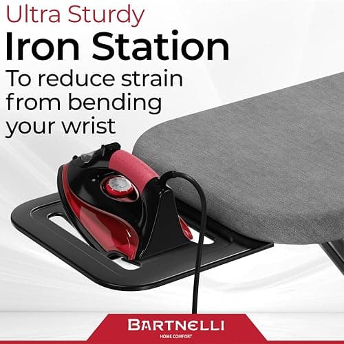 Bartnelli by Rorets Ironing Board Made in Europe | Iron Board with 4 Layered Cover & Pad, Height Adjustable up to 36" Features A Safety Iron Rest, 4 Steel Legs, for Laundry Room or Dorm Use (43x13) thumbnail 6