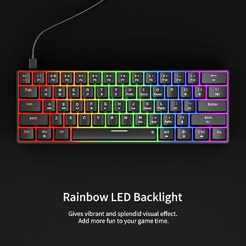 Newmen GM611 Mechanical Keyboard,LEDBacklit Wired Gaming Keyboard RedSwitch | Compact Portable,Mini 61 Keys,LED Backlit,60 Percent Mechanical Keyboard,Black Keycaps,Windows Laptop PC,Linear Red Switches thumbnail 2