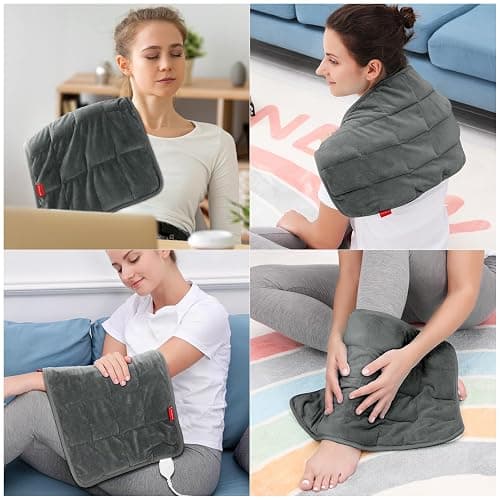 Comfytemp Weighted Heating Pad for Back & Cramps, 2.2lb Electric Neck Shoulder Heat Pad, Birthday Gifts for Women Men Mom Dad, 2H Auto-Off, 12x24, Washable, Gray thumbnail 7