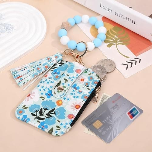 Angyape Women Boho Beaded Wallet Keychain Wristlet Wallet for Women Tassel Silicone Keychain Card Holder Small Purse Gifts thumbnail 3