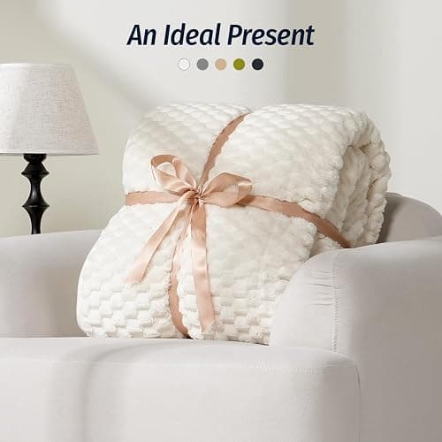 Wemore Fleece Weighted Blanket for Adults (60" x 80" 15lbs, Cream White), Dual Sided Cozy Soft Sherpa Heavy Blanket with 3D Imitation Turtle Shell Warm Jacquard Flannel for Couch and Bed thumbnail 5