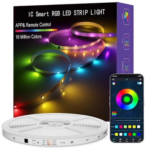 ERBTY IC Smart RGB LED Strip Lights, 65.6FT LED Lights for Bedroom, App Control/Remote Control, Music Sync, DIY Design, Rainbow Chasing Effects, Strip Lights for Home, Party Decor - Image 1
